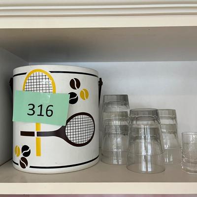 Vintage ice bucket w/ drinking glasses
