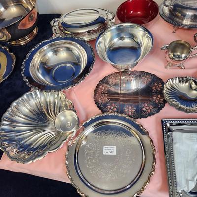 Large Collection of Silver Plate Bowls Trays Creamer Sugar Bowl