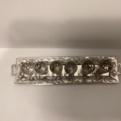 MEXICO STERLING SILVER OVERLAY SHOT GLASSES WITH TRAY