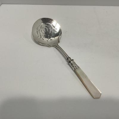 Serving spoon Mother of pearl handle and Sterling Silver band