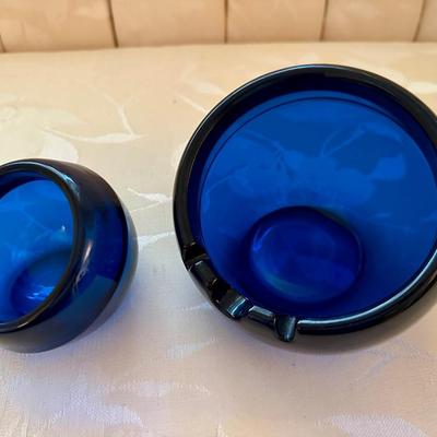 COBALT BLUE ART GLASS ASHTRAY LOT