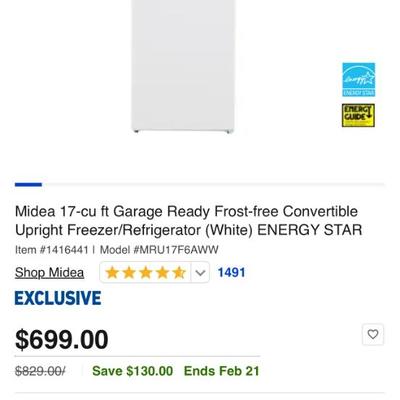 MIDEA STANDING UPRIGHT FREEZER 17 cu ft