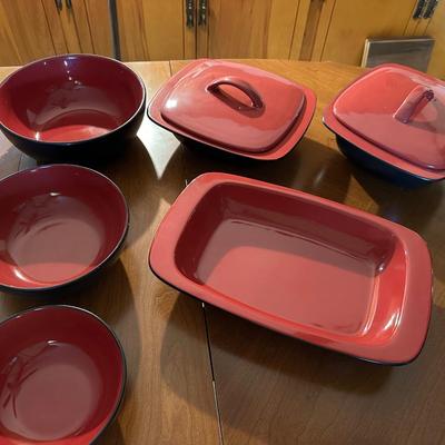 RED & BLACK CORNING WARE HEARTH STONE KITCHENWARE SET