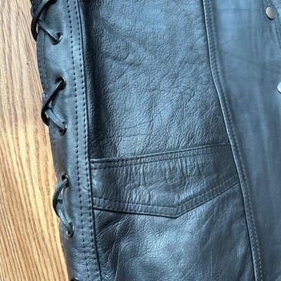 BLACK LEATHER RIDING PANTS & VEST SET