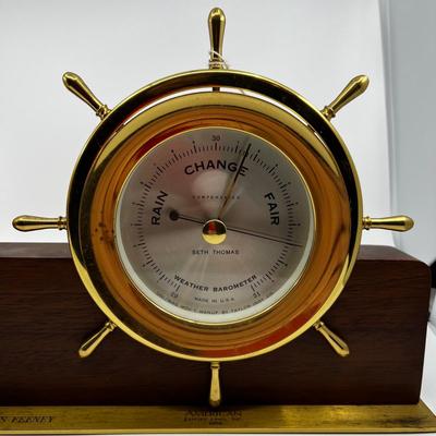 N243 Seth Thomas Helsman Base Shipâ€™s Bell Clock & Barometer Brass