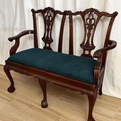 Vtg. Chippendale Carved Mahogany Settee ~ With Ball & Clawfoot