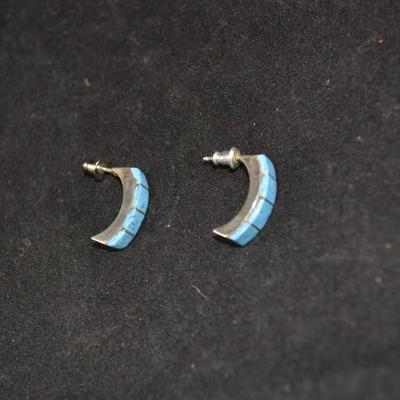 925 Sterling & Turquoise Geometric Drop Earrings 2.5g