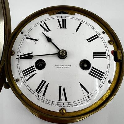 N252 Waterbury Clock Co. Jeweled Movement Ships Wheel Clock Brass