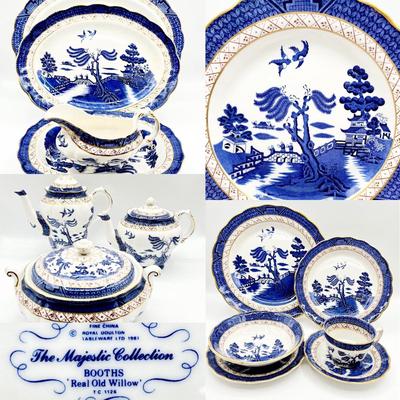 ROYAL DOULTON ~ The Majestic Collection ~ Booths â€œReal Old Willowsâ€ ~ 6 Piece Place Setting For 8 ~ Plus Serving ~ 57 Pieces