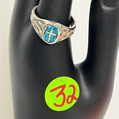 Blue Stone Cross Ring (32)