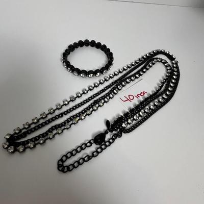 Chico's Black Gem Statement Necklace and Bracelet (34)