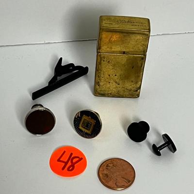 Vintage Razor Blade Box, Tie Clip, and Cufflinks (48)