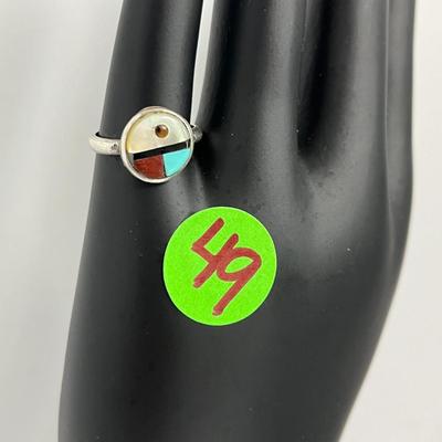 Silver Round Color Block Ring (49)