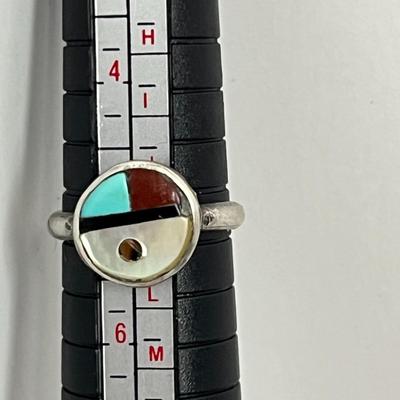 Silver Round Color Block Ring (49)