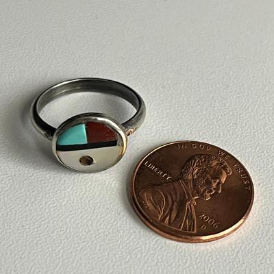 Silver Round Color Block Ring (49)