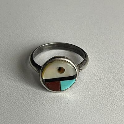 Silver Round Color Block Ring (49)