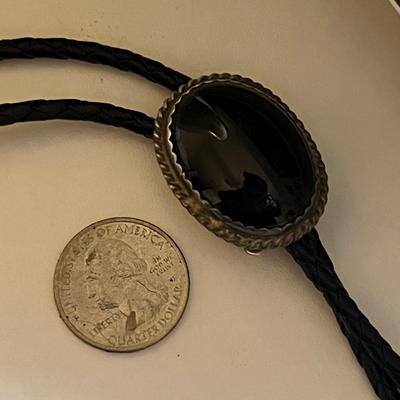 Black Oval â€˜Sterlingâ€™ Silver Bolo Necktie (62)