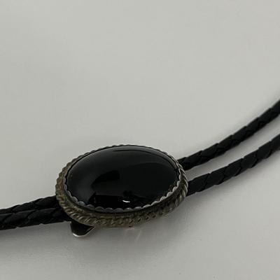 Black Oval â€˜Sterlingâ€™ Silver Bolo Necktie (62)