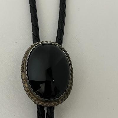 Black Oval â€˜Sterlingâ€™ Silver Bolo Necktie (62)