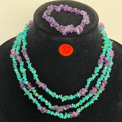 Layered Stone Necklace and Bracelet with additional Stones (72)