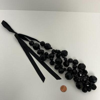 Large Black Beaded Statement Necklace and Earring Set (82)