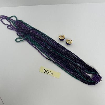 Layered Beaded Necklace & Clip-On Earrings (93)