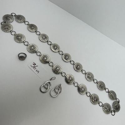 Silver Western Statement Necklace, Earrings, and Dime Ring (96)