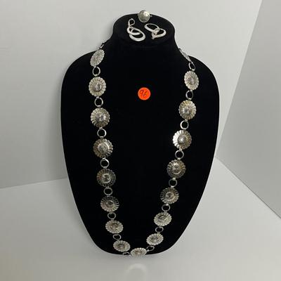 Silver Western Statement Necklace, Earrings, and Dime Ring (96)