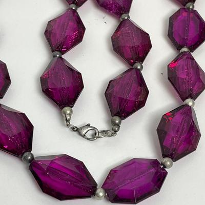 Purple Clear Beaded Statement Necklace, Watch, and Earrings (103)