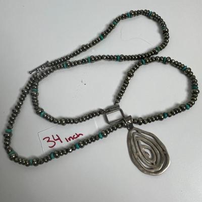 Silver & Teal Pendant Necklace (107)
