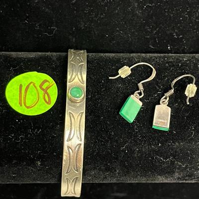 Silver & Turquoise Bracelet & Silver 925 & Turquoise Earrings (108)