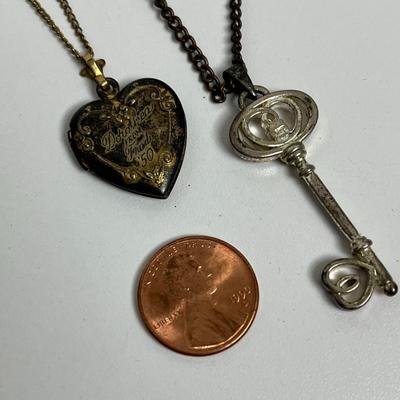 Two Pendant Necklaces - Locket and Key (110)