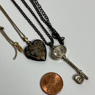Two Pendant Necklaces - Locket and Key (110)