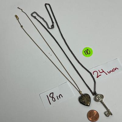 Two Pendant Necklaces - Locket and Key (110)
