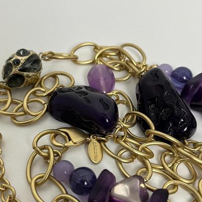 Chico's Gold and Purple Statement Necklace & Earrings (111)