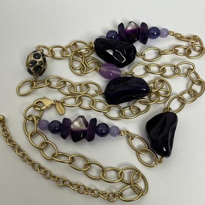 Chico's Gold and Purple Statement Necklace & Earrings (111)