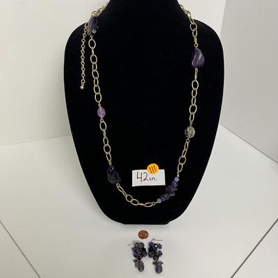 Chico's Gold and Purple Statement Necklace & Earrings (111)