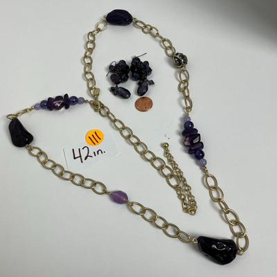Chico's Gold and Purple Statement Necklace & Earrings (111)