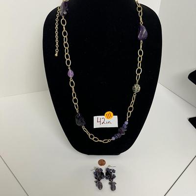 Chico's Gold and Purple Statement Necklace & Earrings (111)