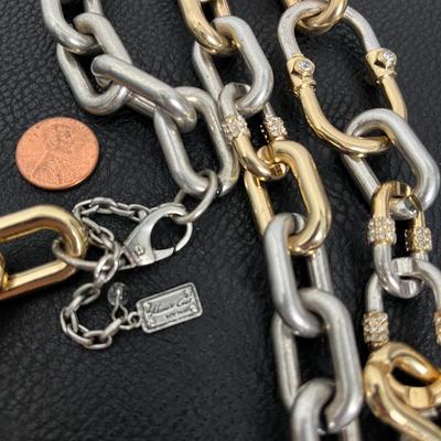 Thick Gold & Silver Chain Statement Necklace & Bracelet (112)
