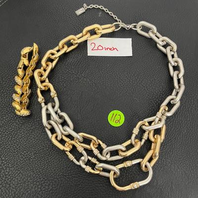 Thick Gold & Silver Chain Statement Necklace & Bracelet (112)