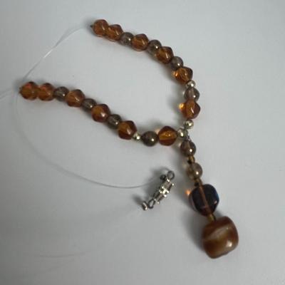 Vintage Amber Pin, Amber Beaded Necklace, Bracelet, and Earrings (114)