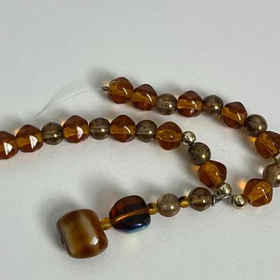Vintage Amber Pin, Amber Beaded Necklace, Bracelet, and Earrings (114)
