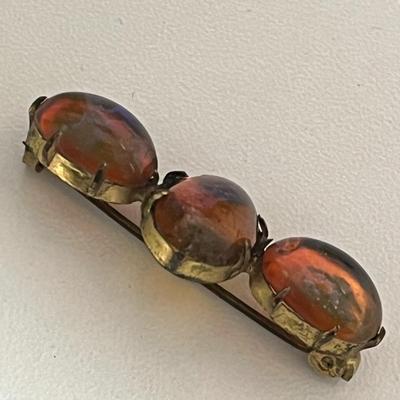 Vintage Amber Pin, Amber Beaded Necklace, Bracelet, and Earrings (114)