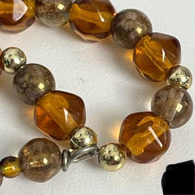 Vintage Amber Pin, Amber Beaded Necklace, Bracelet, and Earrings (114)