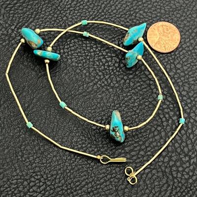 Silver (925) Turquoise Earrings, Turquoise & Gold Necklace, Heart Pendant (116)