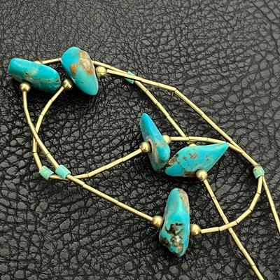 Silver (925) Turquoise Earrings, Turquoise & Gold Necklace, Heart Pendant (116)