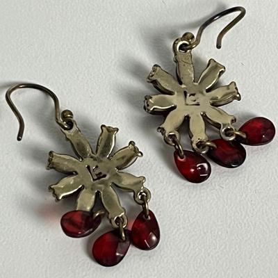 Red & Silver Layered Necklace and Earrings (118)