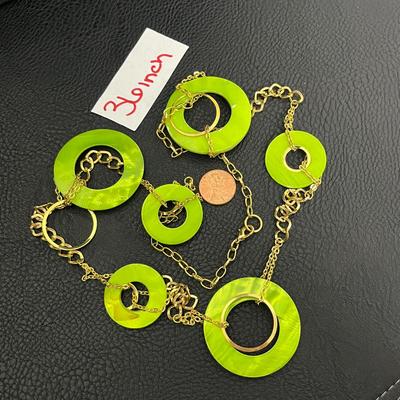Lime & Gold Statement Necklace and Earrings (119)