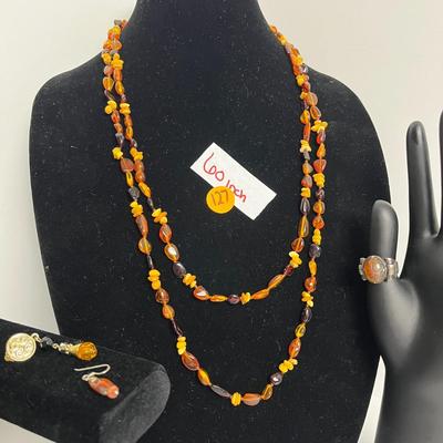 Amber/Yellow Necklace, Ring, and Earrings (127)